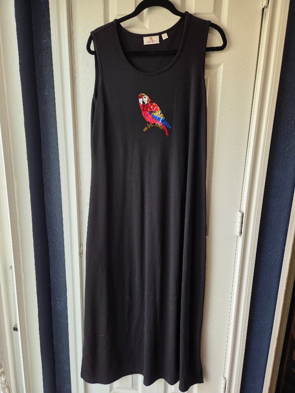 Quacker Factory Jeanne Bice Black Sequin Parrot Sleeveless Maxi Dress Womens M